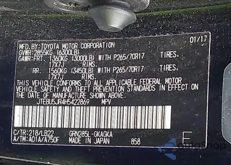 2017 Toyota 4Runner Sr5 Premium z USA, uszkodzony, nr VIN JTEBU5JR4H5422869